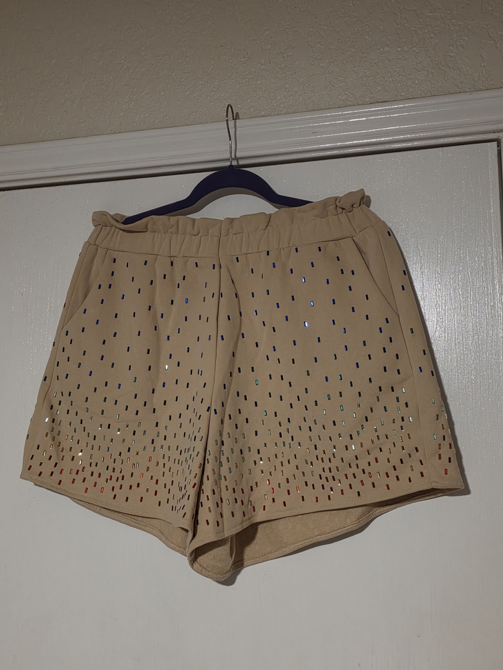 Beige Embellished Women’s Shorts